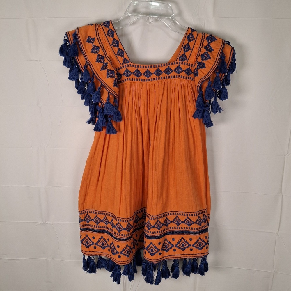 Mer St Barth Girls‎ Size 6 Serena Tassel Embroidered Dress Crepe Gauze Whimsical